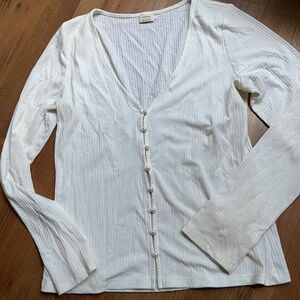 Aritzia White Pearl Button-Up Ribbed Cardigan Longsleeve
